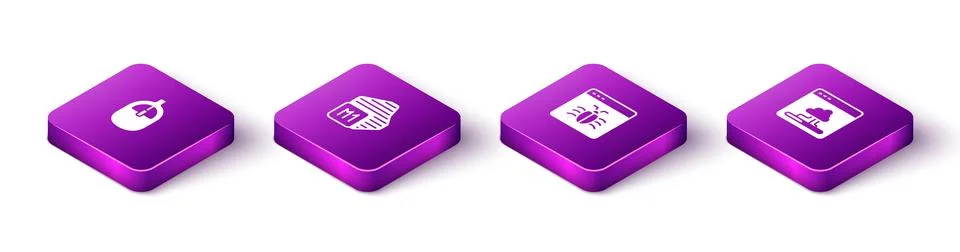 Set Isometric Computer mouse, Processor, System bug and Cloud technology data Stock Illustration