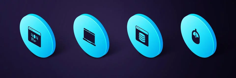 Set Isometric Computer mouse, Server, Data, Web Hosting, Laptop and Page with Stock Illustration