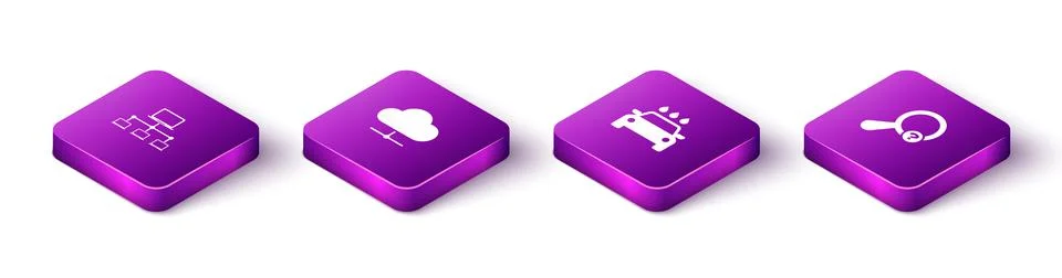 Set Isometric Computer network, Network cloud connection, Car wash and Unknown Illustrazione stock