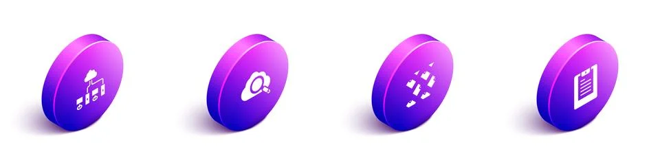 Set Isometric Computer network, Search cloud computing, Data stream and Server Stock Illustration