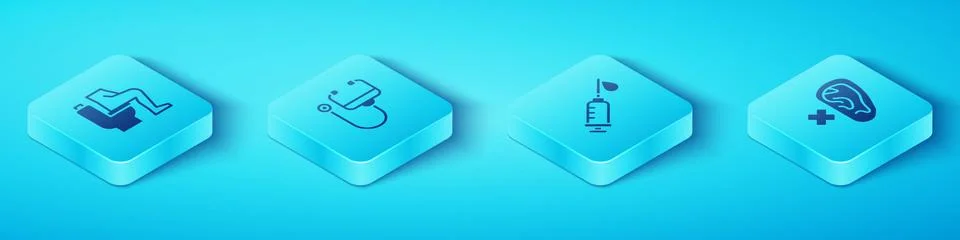 Set Isometric Constipation, Stethoscope, Deaf and Syringe icon. Vector 스톡 일러스트