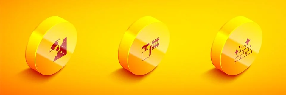 Set Isometric Construction jackhammer, Handle detonator and Gold bars icon... Illustration