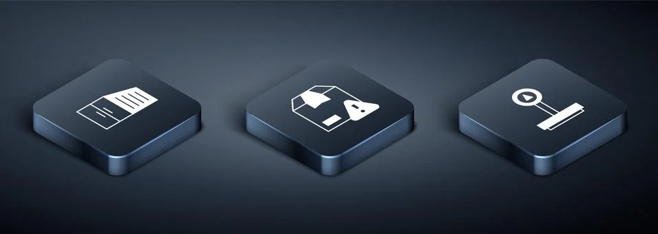 Set Isometric Container, Scale and Delivery security with shield icon. Vector Stock Illustration