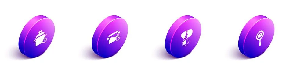 Set Isometric Cooking pot, , Broken egg and Fried eggs on frying pan icon Stock Illustration