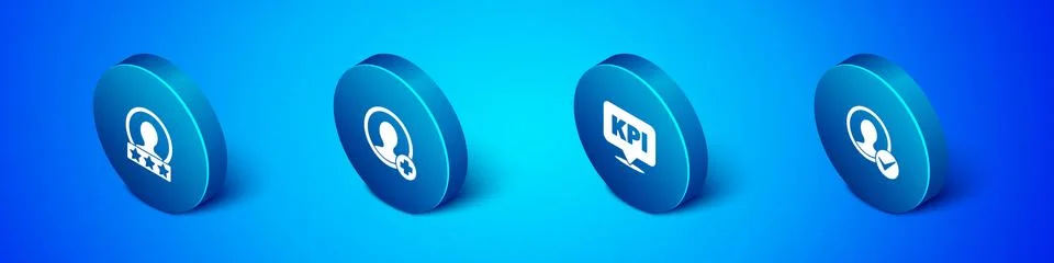 Set Isometric Create account screen, Key performance indicator, and icon. Vector Illustrazione stock