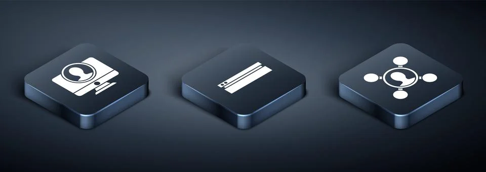 Set Isometric Create account screen, Share and Video game console icon. Vector 스톡 일러스트