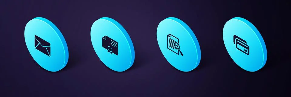 Set Isometric Credit card, Document with search, Certificate template and Stock Illustration