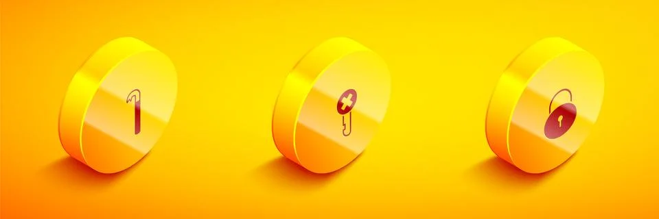 Set Isometric Crowbar, Wrong key and Lock icon. Vector Stock Illustration