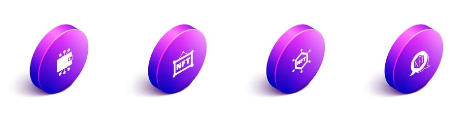 Set Isometric Cryptocurrency wallet, NFT Digital crypto art, blockchain tec.. Stock Illustration