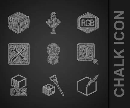 Set Isometric cube, 3d pen tool, 3D printer, services, setting, RGB and CMYK Ilustração Stock