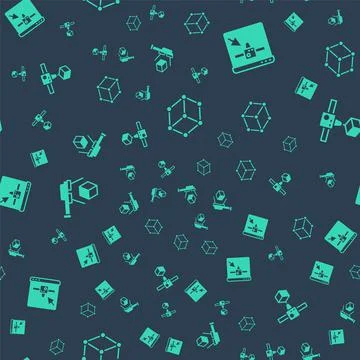Set Isometric cube, 3D printer setting, scanner with and on seamless pattern Stock Illustration