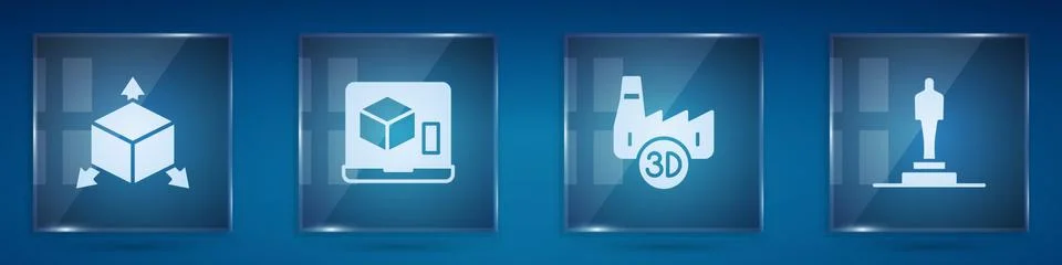 Set Isometric cube, 3D printer, Printing house industry and model. Square gla Stock Illustration