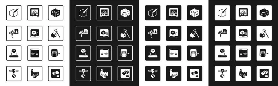 Set Isometric cube, 3D printer, 3d pen tool, Filament for and icon. Vector 스톡 일러스트