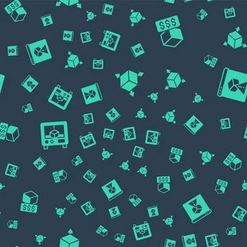 Set Isometric cube, 3D printer services, and on seamless pattern. Vector Stock Illustration