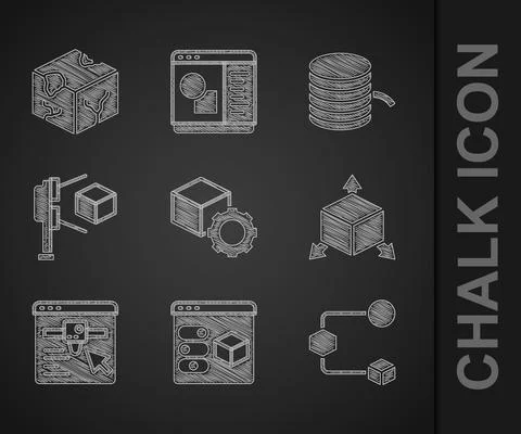 Set Isometric cube, 3D printer, setting, scanner with, Filament for and icon Stock Illustration
