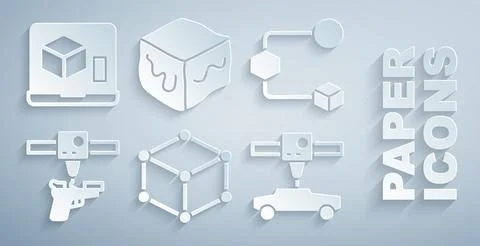 Set Isometric cube, 3D printer gun, car, and icon. Vector 스톡 일러스트