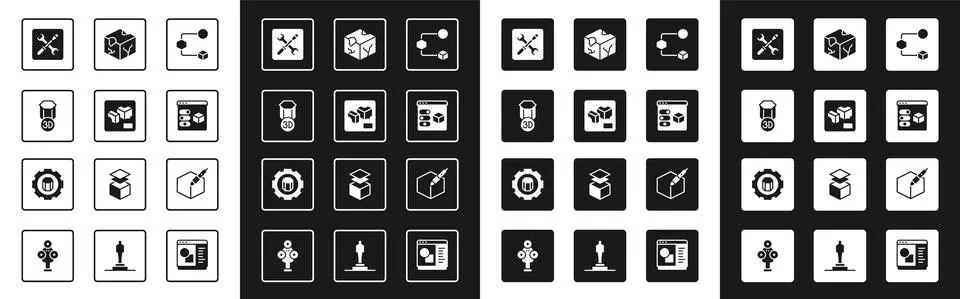 Set Isometric cube, 3D printer, setting, 3d pen tool and icon. Vector Ilustração Stock