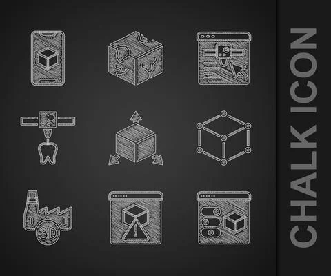 Set Isometric cube, 3D printer, Printing house industry, tooth, setting and Illustrazione stock