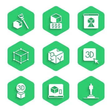 Set Isometric cube, 3D printer, model, and icon. Vector Stock Illustration