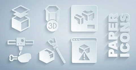 Set Isometric cube, 3D printer, chicken leg, and Layers icon. Vector Stock Illustration