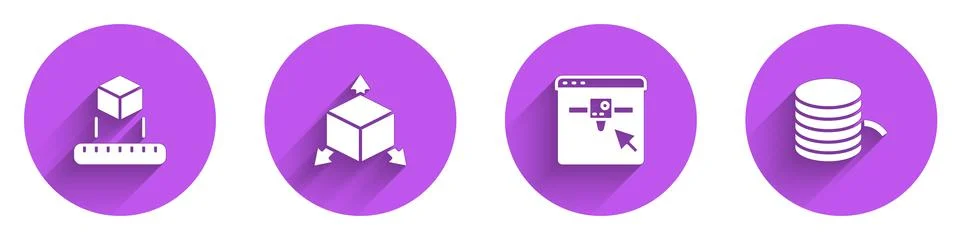Set Isometric cube, , 3D printer setting and Filament for icon with long shadow Stock Illustration