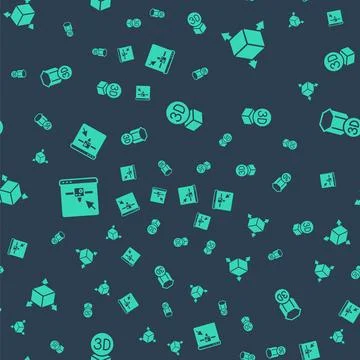 Set Isometric cube, , 3D printer setting and on seamless pattern. Vector Illustrazione stock