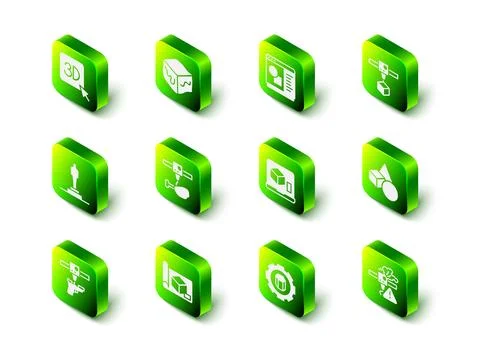 Set Isometric cube, 3D printer software, Basic geometric shapes, warning Ilustração Stock