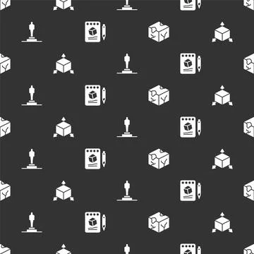 Set Isometric cube, , 3D printer model and Sketch on paper on seamless pattern Illustrazione stock