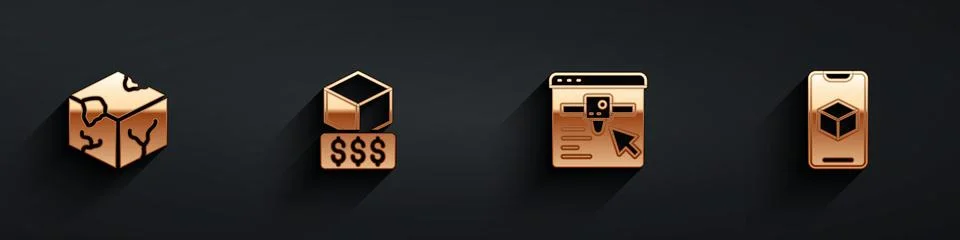 Set Isometric cube, 3D printer services, setting and software icon with lon.. Ilustração Stock
