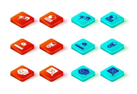 Set Isometric cube, 3D printer, services and  icon. Vector Stock Illustration