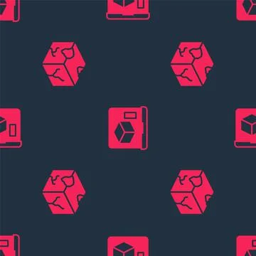 Set Isometric cube and 3D printer on seamless pattern. Vector Stock Illustration