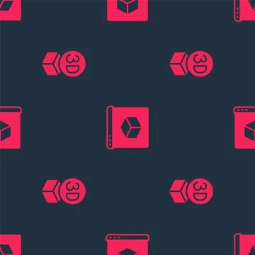 Set Isometric cube and 3D printer on seamless pattern. Vector Stock Illustration