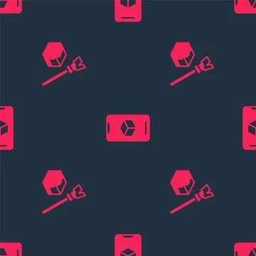 Set Isometric cube and 3D printer software on seamless pattern. Vector Stock Illustration