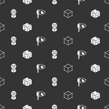 Set Isometric cube, , and 3D scanner with on seamless pattern. Vector イラスト素材