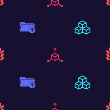 Set Isometric cube, Download arrow with folder, and Wheat on seamless pattern Illustrazione stock