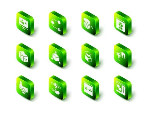 Set Isometric cube, Filament for 3D printer, software, Layers, perfect copy and Ilustração Stock