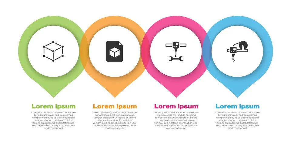 Set Isometric cube, file, 3D printer wrench spanner and . Business infograp.. Illustrazione stock