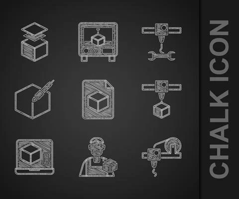 Set Isometric cube file, Graphic designer, 3D printer, 3d pen tool, wrench Illustrazione stock