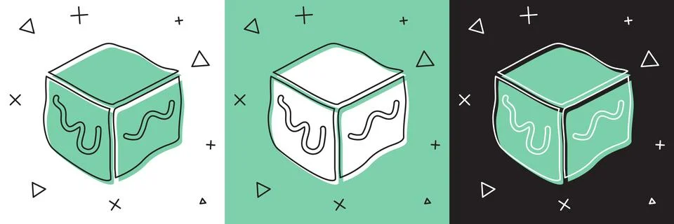 Set Isometric cube icon isolated on white and green, black background. Geometric Stock Illustration