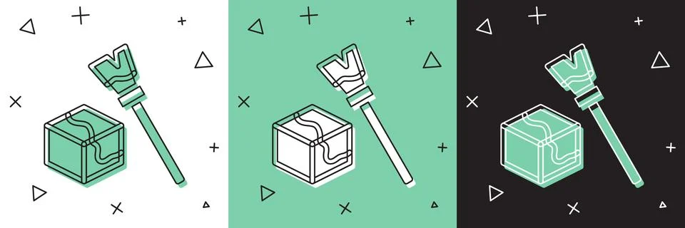 Set Isometric cube icon isolated on white and green, black background. Geometric Stock Illustration