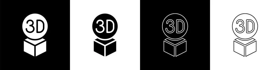 Set Isometric cube icon isolated on black and white background. Geometric cub Stock Illustration