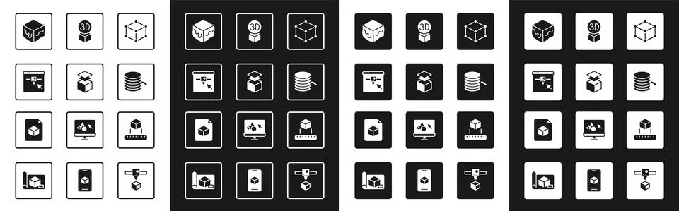 Set Isometric cube, Layers, 3D printer setting, Filament for, and file icon Illustrazione stock