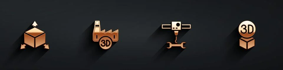 Set Isometric cube, Printing house industry, 3D printer wrench spanner and icon Stock Illustration