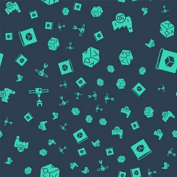 Set Isometric cube, Printing house industry, 3D printer and on seamless pattern Stock Illustration