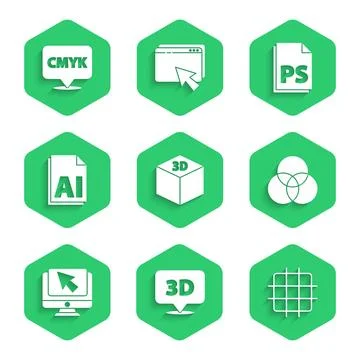 Set Isometric cube, Speech bubble with text 3D, Grid graph paper, RGB and CMYK Stock Illustration