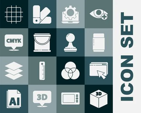 Set Isometric cube, Web design and development, Eraser or rubber, Laptop gear 스톡 일러스트