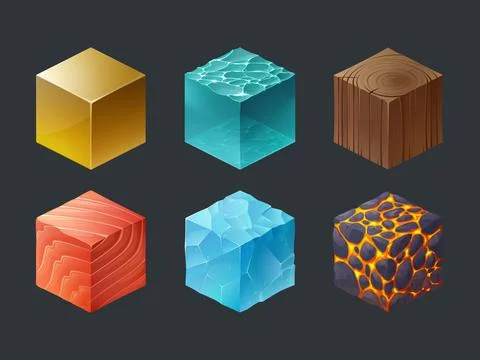 Set of isometric cubes, game texture, 3d icons Stock Illustration