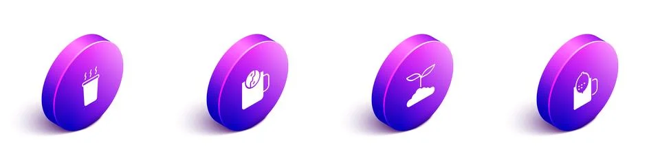 Set Isometric Cup of tea, Tea time, leaf and with lemon icon. Vector Stock Illustration