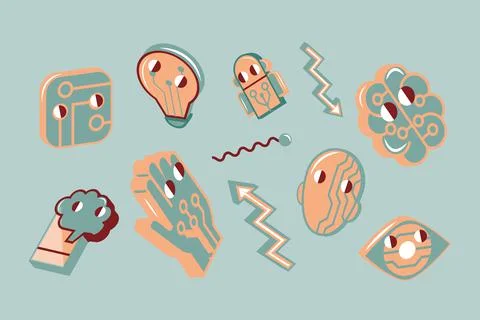 Set of isometric cute artificial intelligence Stock Illustration