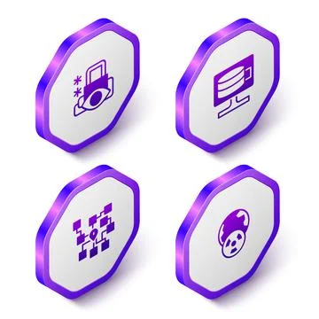 Set Isometric Cyber security, Cloud database, Neural network and Planet earth Stock Illustration